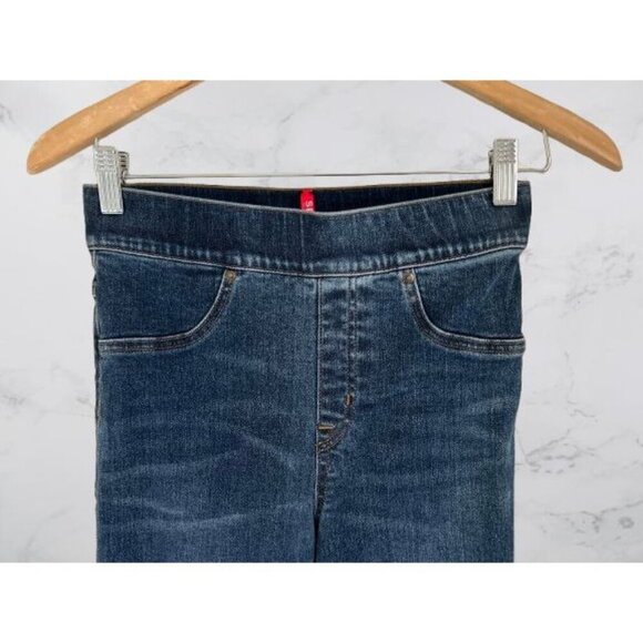 Spanx Pull On Vintage Denim Blue Legging Raw Hem Distressed Jeans Size S/P - Picture 2 of 8